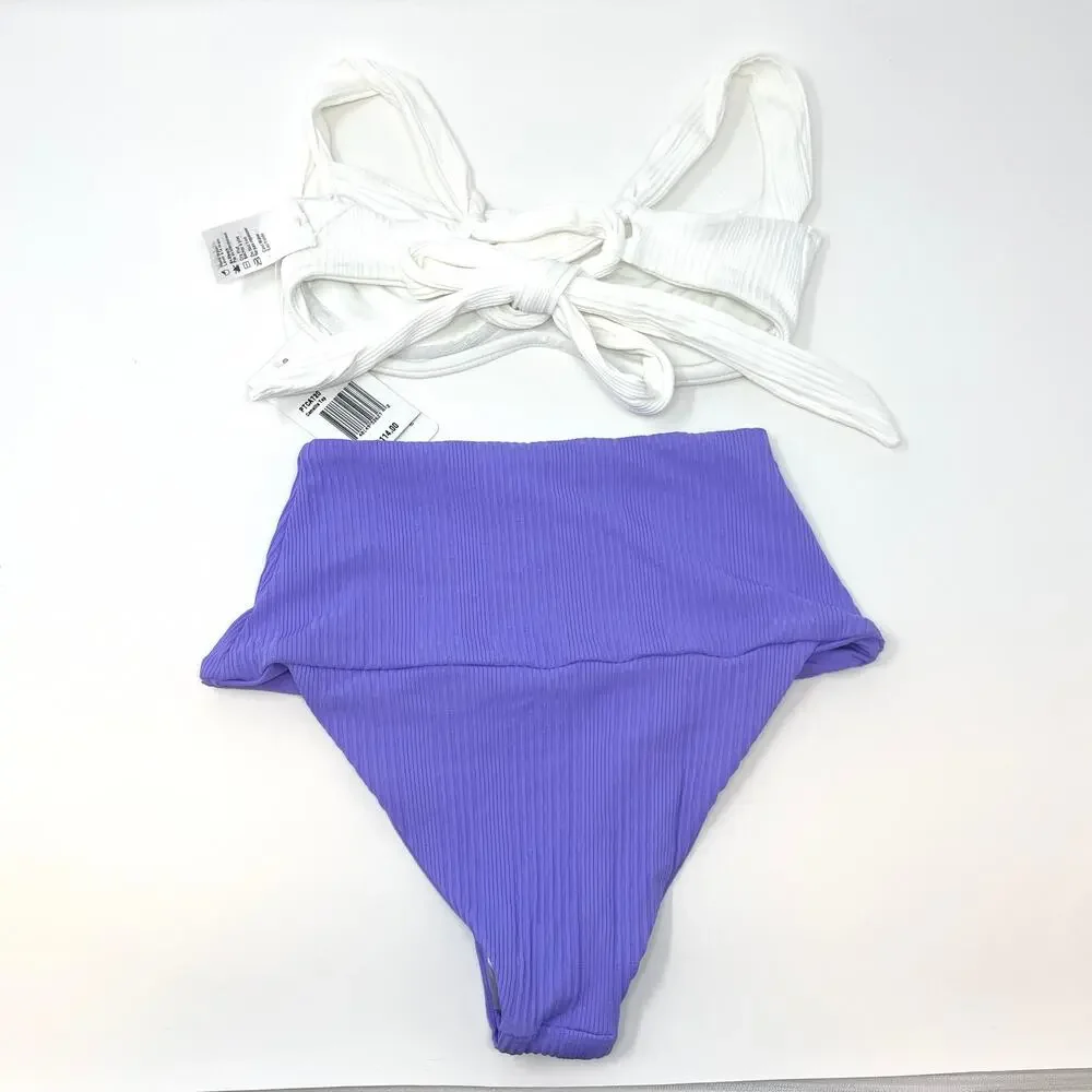 L*SPACE Camellia Desi Bikini Set In White Purple Size XS New